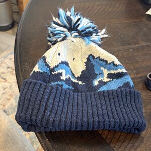 American Eagle Outfitters Navy and Cream Pom-Pom Beanie
